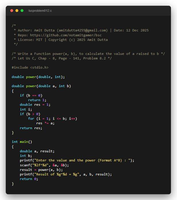 Write a Function power(a, b), to calculate the value of a raised to b